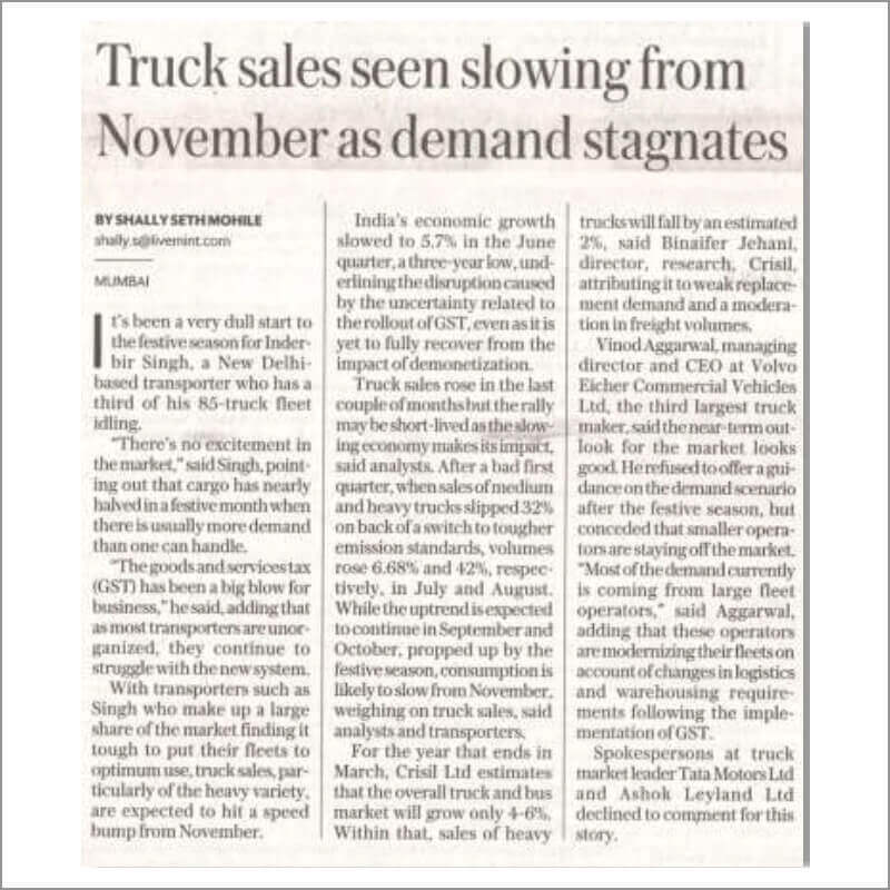 Truck sales seen slowing from November as demand stagnates