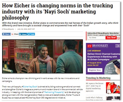 HOW EICHER IS CHANGING NORMS IN THE TRUCKING INDUSTRY WITH ITS \'NAYI SOCH\' MARKETING PHILOSOPHY