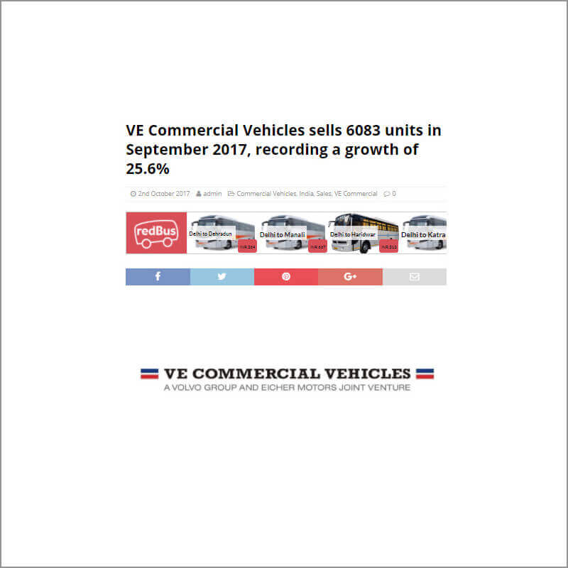 VE Commercial Vehicles sells 6083 units in September 2017, recording a growth of 25.6%