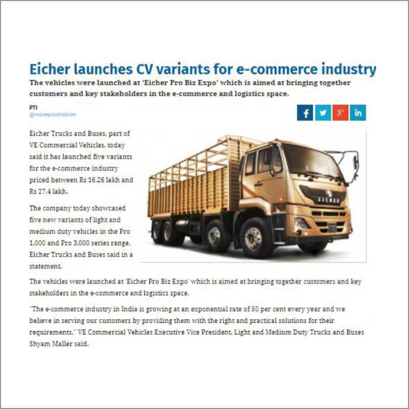 Eicher launches CV variants for e-commerce industry 