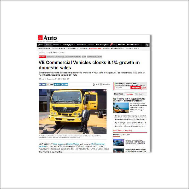 VE Commercial Vehicles clocks 9.1% growth in domestic sales