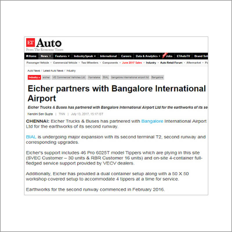 Eicher partners with Bangalore International Airport