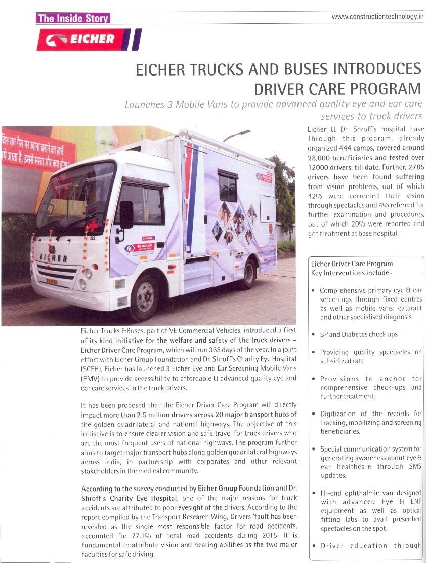 EICHER TRUCKS AND BUSES INTRODUCES DRIVER CARE PROGRAM