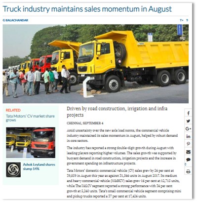 TRUCK INDUSTRY MAINTAINS SALES MOMENTUM IN AUGUST