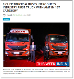 EICHER TRUCKS & BUSES INTRODUCES INDUSTRY FIRST TRUCK WITH AMT IN 16T CATEGORY