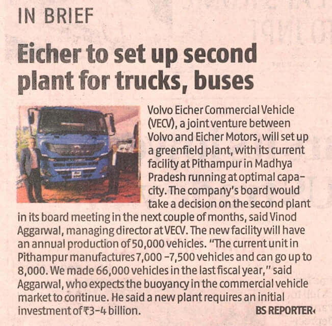 Eicher to set up second plant for trucks, buses