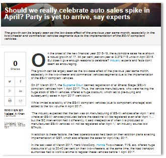 SHOULD WE REALLY CELEBRATE AUTO SALES SPIKE IN APRIL? PARTY IS YET TO ARRIVE, SAY EXPERTS