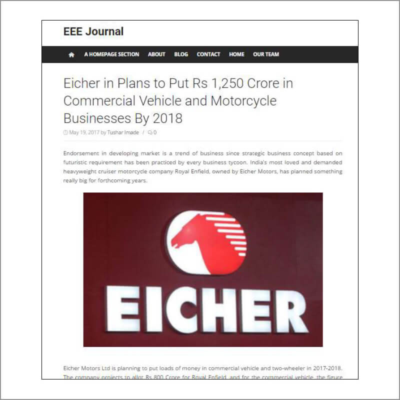 Eicher in Plans to put Rs 1,250 Crore in commercial Vehicle and Motorcycle Businesses By 2018