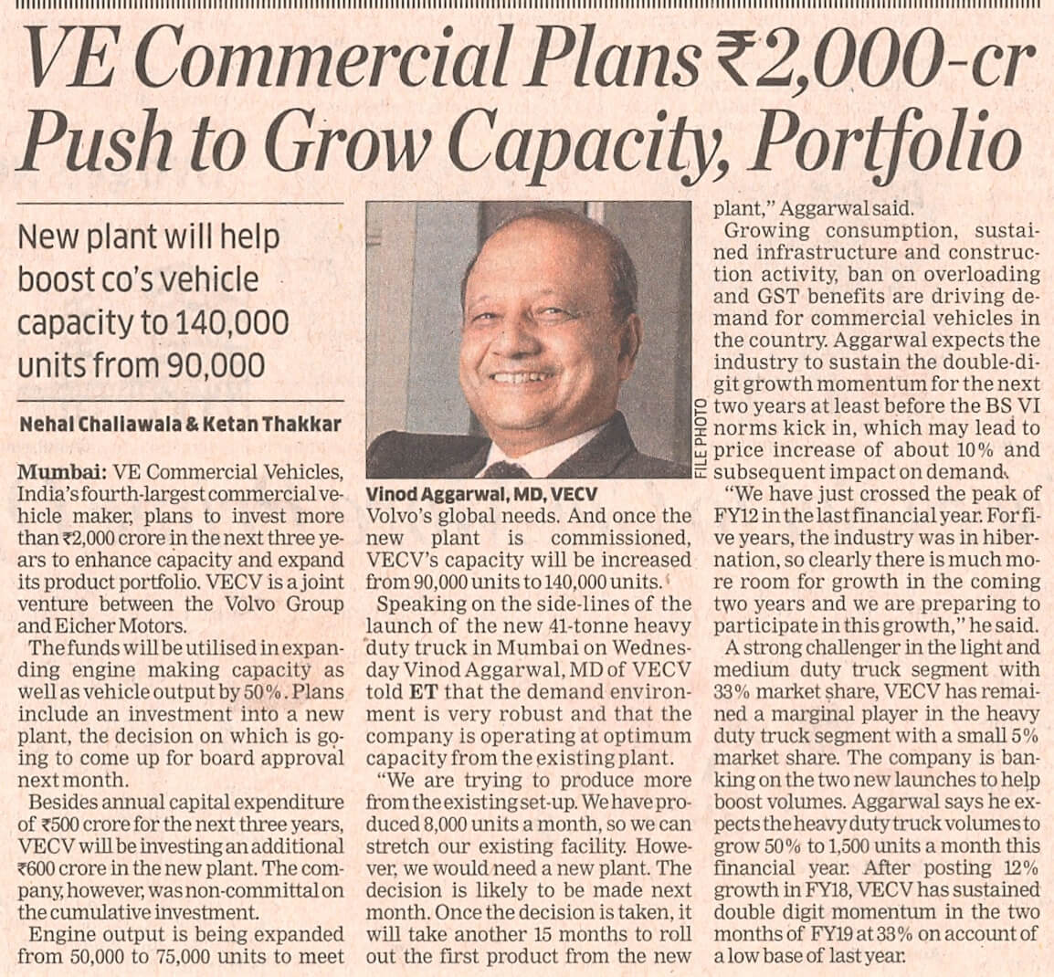 VE Commercial plans Rs. 2,000 cr push to grow capacity, portfolio