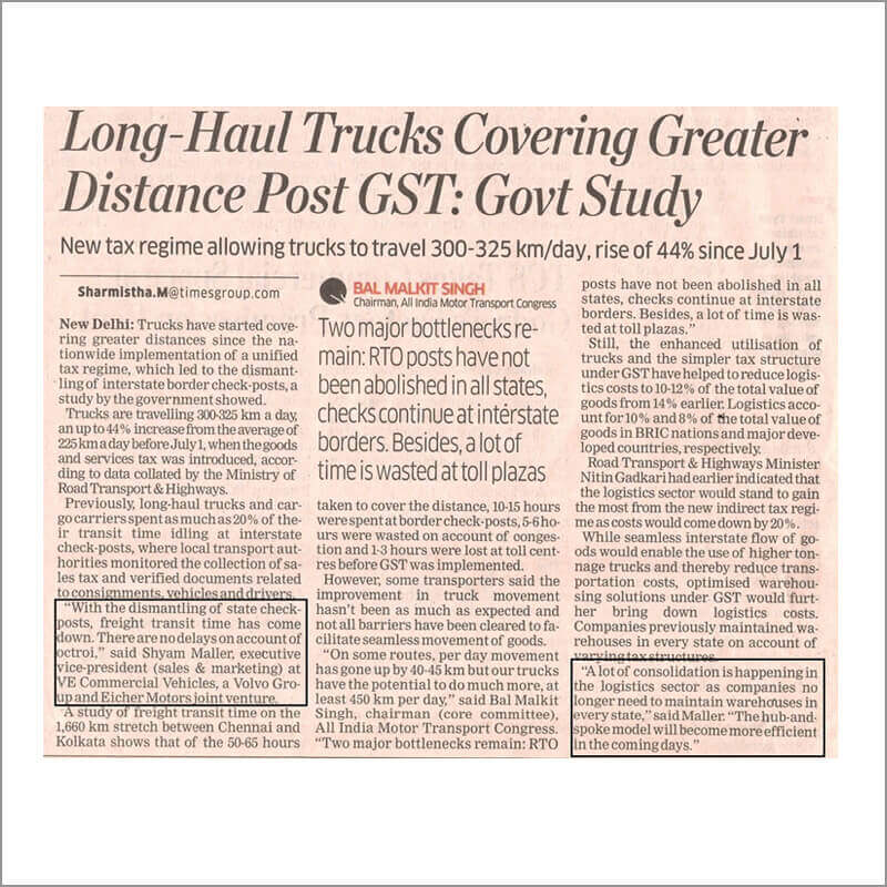 Long Haul Trucks Covering Greater Distance Post GST: Govt Study 