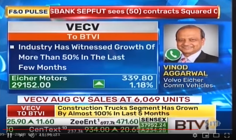 Vinod Aggarwal, MD & CEO, VECV speaks to BTVI about the sales growth in the month of August