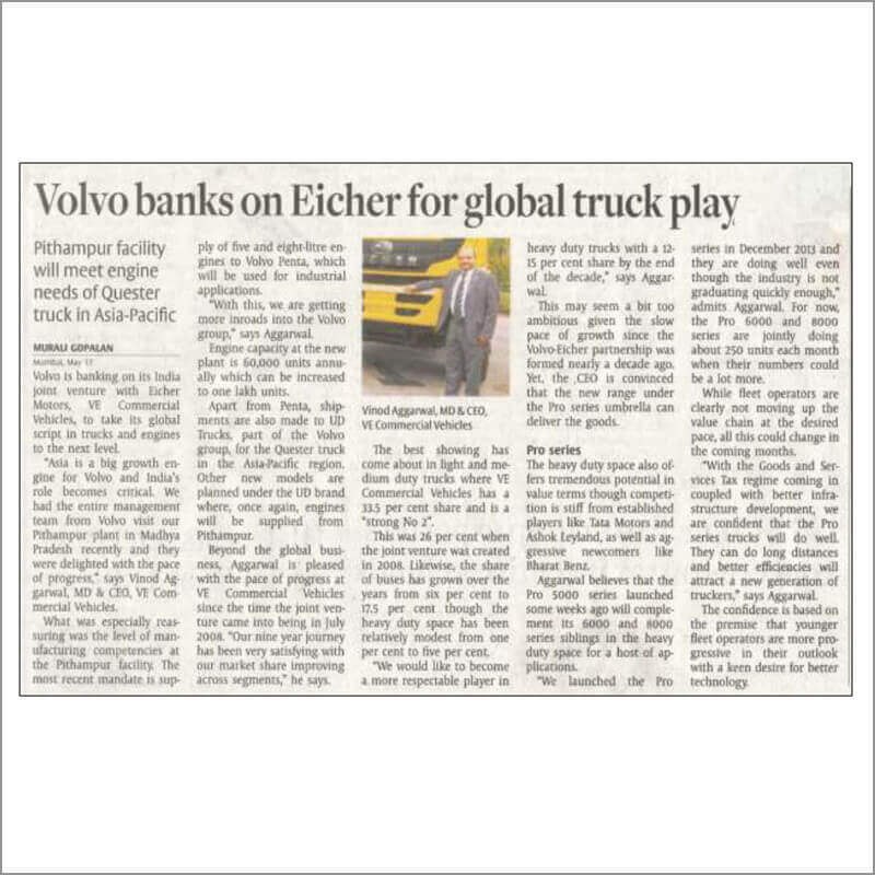 Volvo banks on Eicher for global truck play