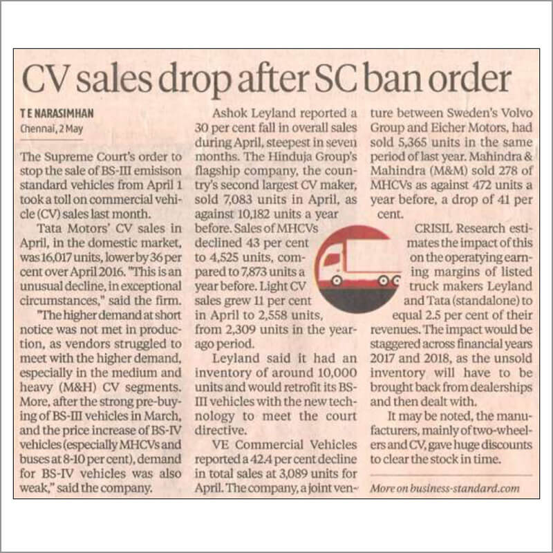 CV sales drop after SC ban order