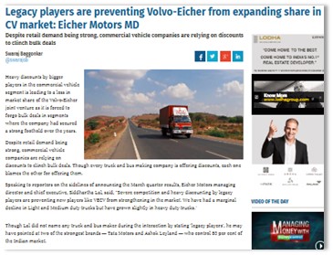 Legacy players are preventing Volvo-Eicher from expanding share in CV market: Eicher Motors MD